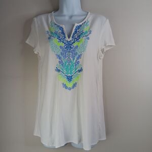 Lilly Pulitzer Shirt Women's Small Sea Ave Embroidered Tunic Beach Resort White